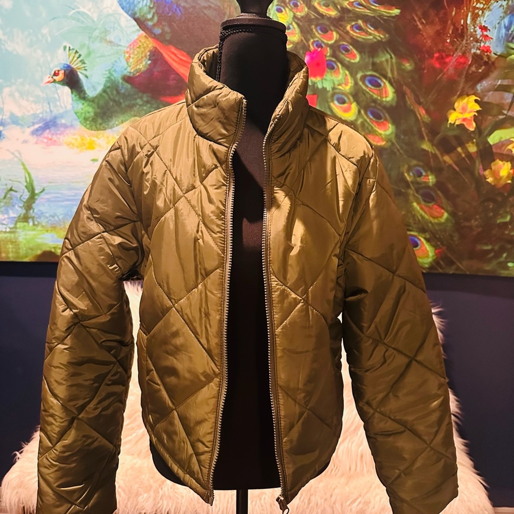 Quilted Olive Jacket/Outerwear with Cream Lining